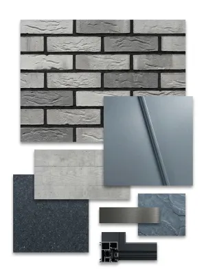 Board with brick, concrete and sheet metal samples