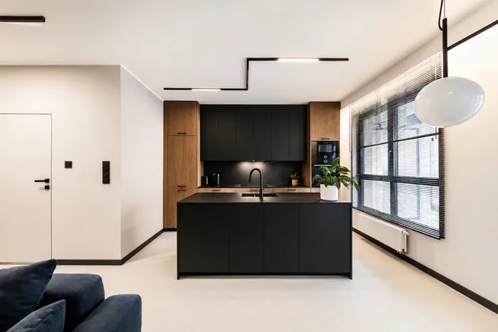 The same apartment without the dining table and chair; the floor and the wall continue in their place