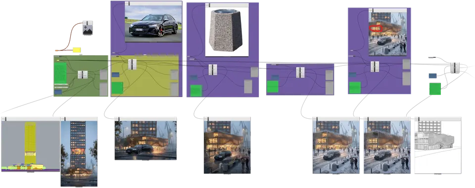The second graph: from a tower massing to a visualization, then further scenes with references