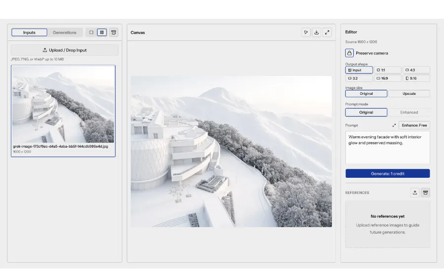 Project workspace with source image and instruction controls